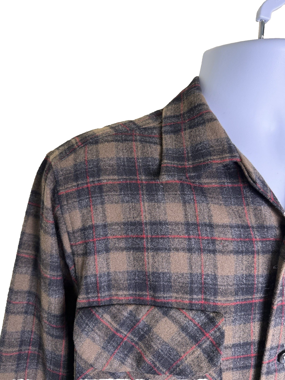 Vtg 1962 Pendleton board shirt wool med brown tartan plaid Pristine Americana